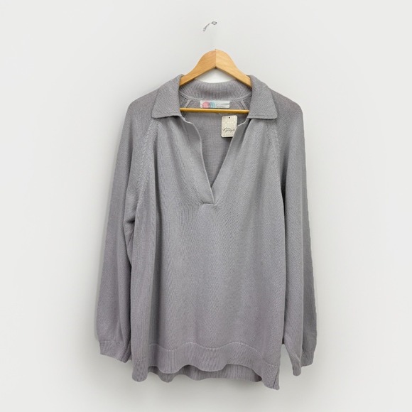 Free People Sweaters - FP Beach Free People NWT Drea‎ Sweater Sz S Oversized Collared Quiet Grey Cotton